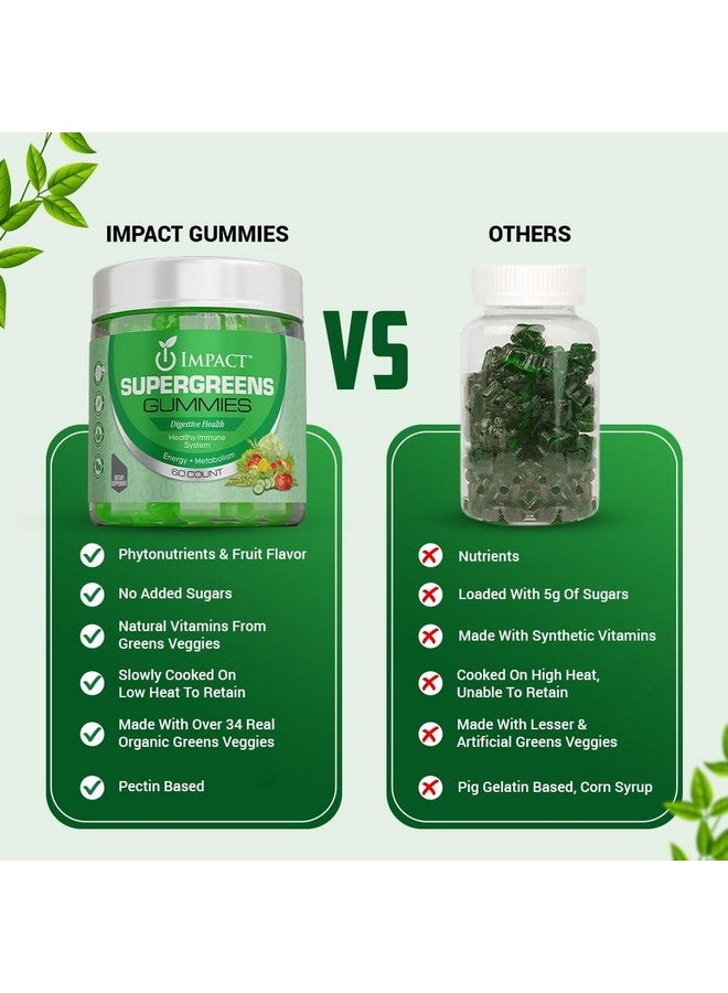 إمباكت IMPACT Supergreens Gummies - علكات نباتية غنية بالألياف للكبار والصغار - علكات خضراء تحتوي على فيتامينات أساسية - تدعم المناعة وصحة الأمعاء - 60 علكة نباتية - 4 جرام من الألياف لكل علكتين - Image 5