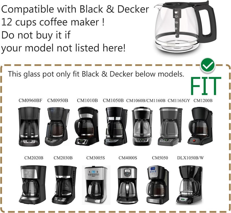 CUPALL 12-CUP Coffee Pot Replacement, Compatible with Black and Decker Coffee Maker carafe, Black Handle - Image 3