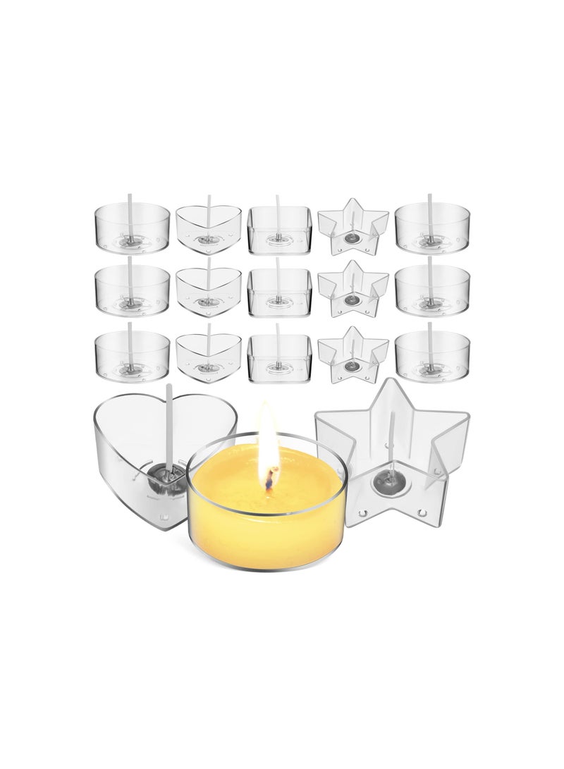 Tealight Candle Cups, 40pcs Plastic Clear Tealight Cups Holders, Candle Wax Tins Jars Cases with 100pcs 40 Mm Candle Wicks Plastic Empty Tealight Tin Container for Candle Diy Tool Home Decorations - Image 1