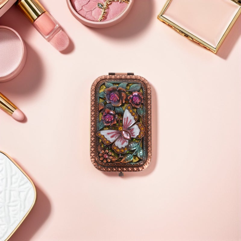 Vintage Metal Retro Portable Rectangular Cosmetic Fold Mirror Pocket Makeup Compact Travel Handheld Mirror For Women Girls - Image 2
