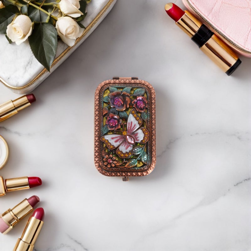 Vintage Metal Retro Portable Rectangular Cosmetic Fold Mirror Pocket Makeup Compact Travel Handheld Mirror For Women Girls - Image 4