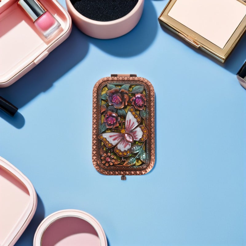 Vintage Metal Retro Portable Rectangular Cosmetic Fold Mirror Pocket Makeup Compact Travel Handheld Mirror For Women Girls - Image 3