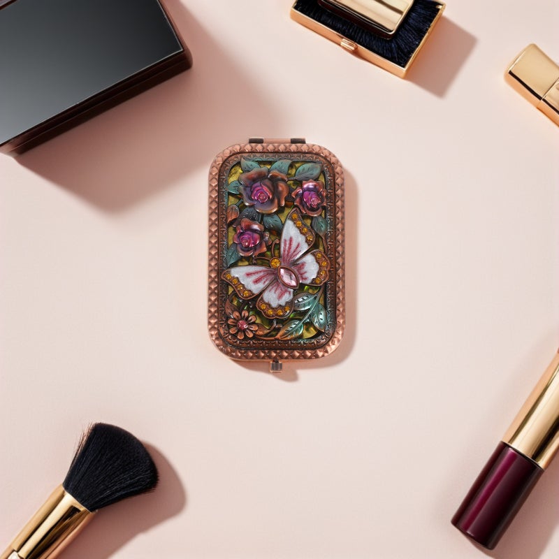 Vintage Metal Retro Portable Rectangular Cosmetic Fold Mirror Pocket Makeup Compact Travel Handheld Mirror For Women Girls - Image 5