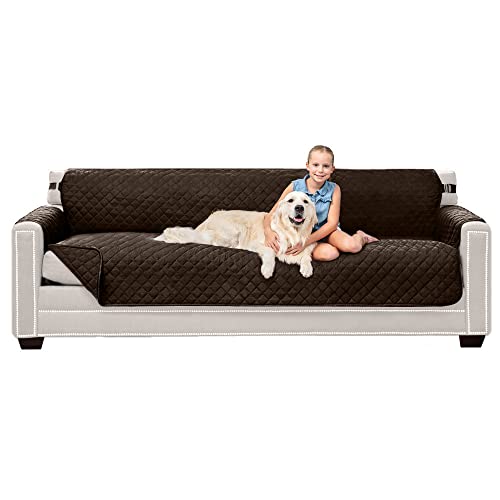 Sofa Shield Sofa Shield Couch Slip Cover with Patented Strap Large Cushion Protector Reversible Stain and Dog Tear Resistant Slipcover Quilted Microfiber 88in Seat Washable Covers for Dogs Pets Chocolate 