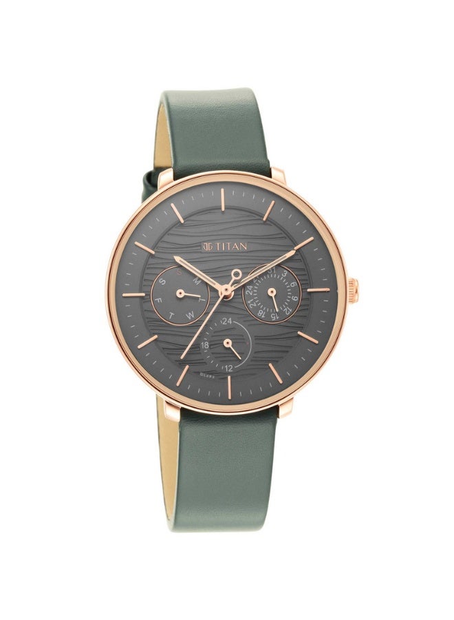 TITAN Workwear Women's Watch 2651WL02 – Grey Dial, Green Leather Strap, Quartz Movement, Mineral Glass - Image 1