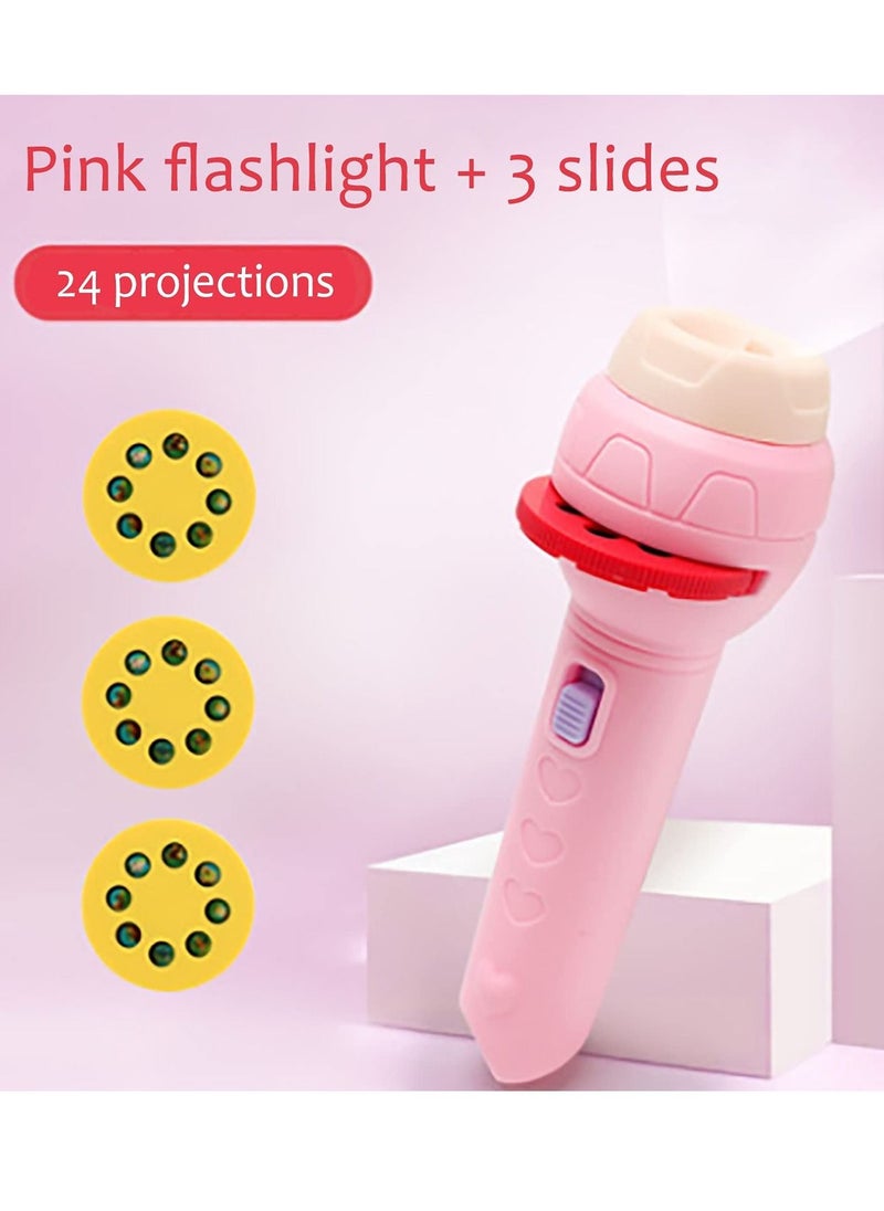 Y&D - Projection Flashlight, Children'S Slide Toys Educational Cognitive Bedtime Device Fun Projector with Animal Patterns (1 Flashlight + 3 Slides, Pink) - Image 1