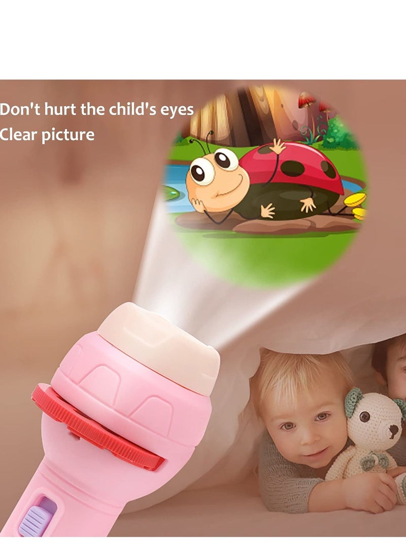 Y&D - Projection Flashlight, Children'S Slide Toys Educational Cognitive Bedtime Device Fun Projector with Animal Patterns (1 Flashlight + 3 Slides, Pink) - Image 1