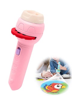 Projection Flashlight, Children'S Slide Toys Educational Cognitive Bedtime Device Fun Projector with Animal Patterns (1 Flashlight + 3 Slides, Pink)