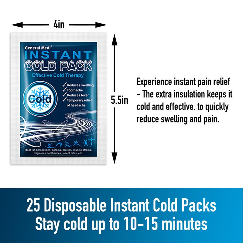General Medi Instant Ice Cold Pack (4â€x 5.5â€) â€“ 25 Packs Disposable Cold Therapy Ice Packs for Pain Relief, Swelling, Inflammation, Sprains, Toothache â€“ for Athletes & Outdoor Activities - Image 2