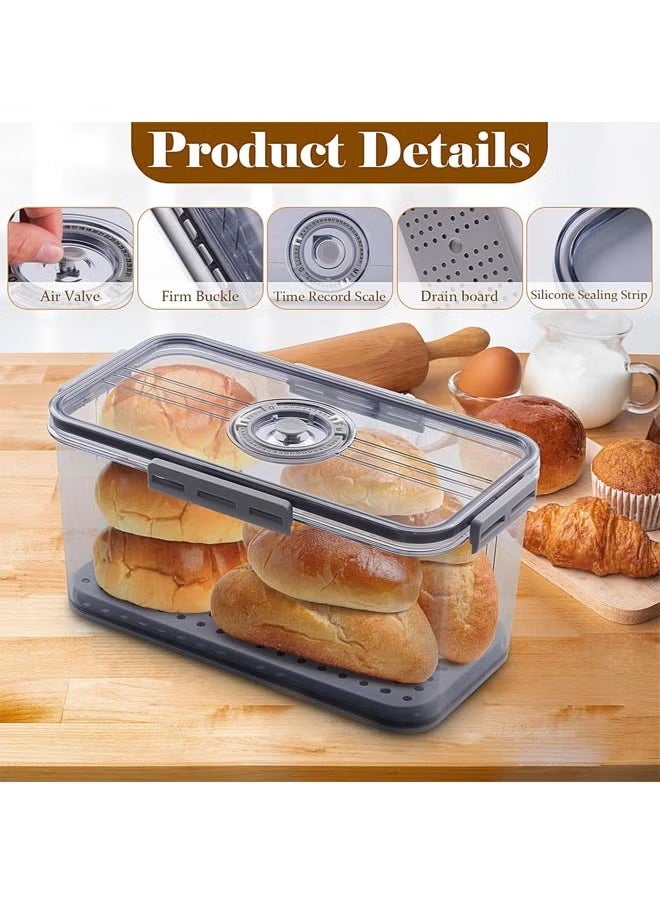 Arabest - Bread Box, Bread Storage for Homemade Bread, Airtight Bread Container Time Recording Bread Boxes for Kitchen Counter, Bread Keeper Bread Containers, Storage Airtight Loaf,32.5*17.5*15.5 cm,Grey - Image 1