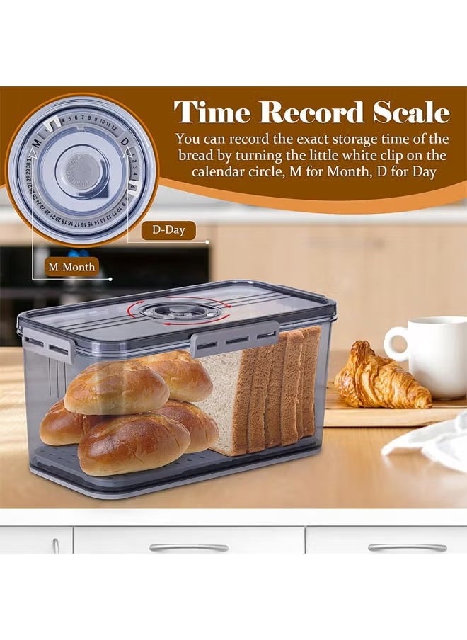Arabest - Bread Box, Bread Storage for Homemade Bread, Airtight Bread Container Time Recording Bread Boxes for Kitchen Counter, Bread Keeper Bread Containers, Storage Airtight Loaf,32.5*17.5*15.5 cm,Grey - Image 1