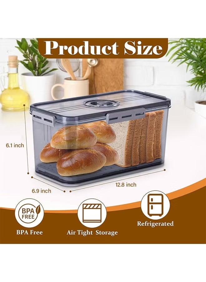 Arabest - Bread Box, Bread Storage for Homemade Bread, Airtight Bread Container Time Recording Bread Boxes for Kitchen Counter, Bread Keeper Bread Containers, Storage Airtight Loaf,32.5*17.5*15.5 cm,Grey - Image 1