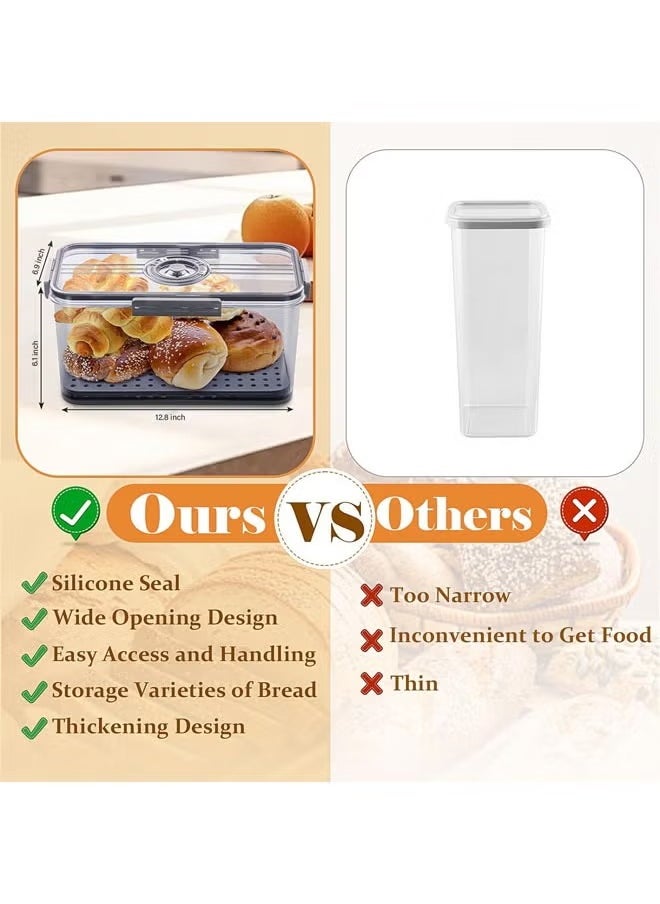 Arabest - Bread Box, Bread Storage for Homemade Bread, Airtight Bread Container Time Recording Bread Boxes for Kitchen Counter, Bread Keeper Bread Containers, Storage Airtight Loaf,32.5*17.5*15.5 cm,Grey - Image 1