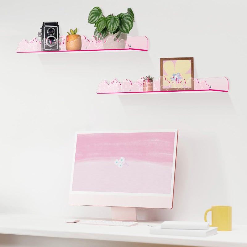 alldomess Floating Shelves for Wall,4 Pack 15.7â€™â€™x 3.5â€™â€™Adhesive Acrylic Shelves Organizer for Book Toy Photo Makeup,Wall-Mounted Kids Storage for Bathroom,Bedroom,Nursery,Pink Butterfly - Image 4