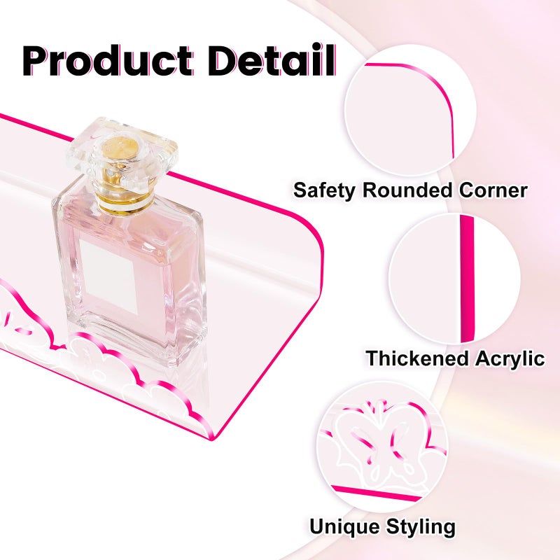 alldomess Floating Shelves for Wall,4 Pack 15.7â€™â€™x 3.5â€™â€™Adhesive Acrylic Shelves Organizer for Book Toy Photo Makeup,Wall-Mounted Kids Storage for Bathroom,Bedroom,Nursery,Pink Butterfly - Image 3