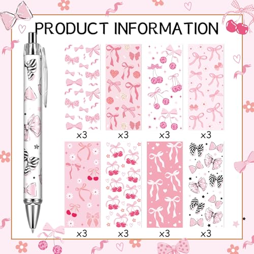 VorkiVecKi Pink Ballpoint Pens Favors - Retractable 24 Pcs Black Gel Ink Ball Point Pen Fine Cute Coquette Bow Tie Writing Supplies Fancy Gifts for Lovers Girls Nurse Teacher Assistants Office Work - Image 2