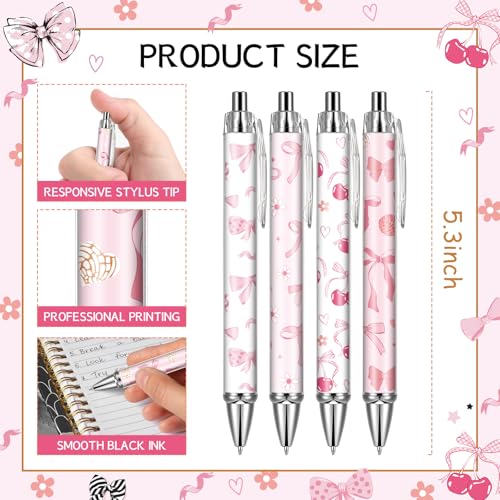 VorkiVecKi Pink Ballpoint Pens Favors - Retractable 24 Pcs Black Gel Ink Ball Point Pen Fine Cute Coquette Bow Tie Writing Supplies Fancy Gifts for Lovers Girls Nurse Teacher Assistants Office Work - Image 3