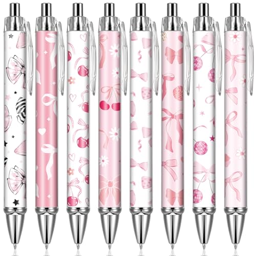 VorkiVecKi Pink Ballpoint Pens Favors - Retractable 24 Pcs Black Gel Ink Ball Point Pen Fine Cute Coquette Bow Tie Writing Supplies Fancy Gifts for Lovers Girls Nurse Teacher Assistants Office Work - Image 4