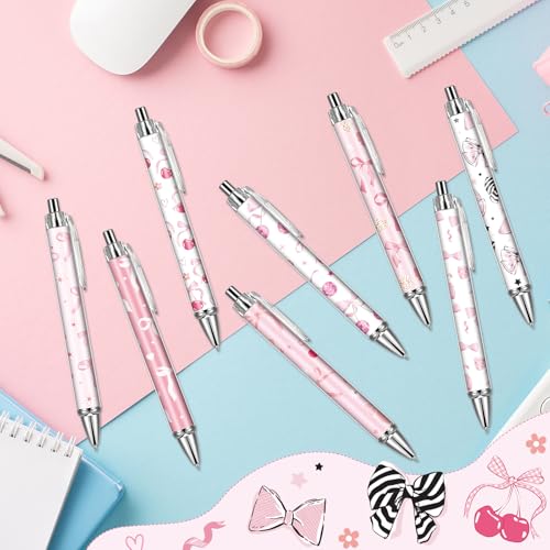 VorkiVecKi Pink Ballpoint Pens Favors - Retractable 24 Pcs Black Gel Ink Ball Point Pen Fine Cute Coquette Bow Tie Writing Supplies Fancy Gifts for Lovers Girls Nurse Teacher Assistants Office Work - Image 5