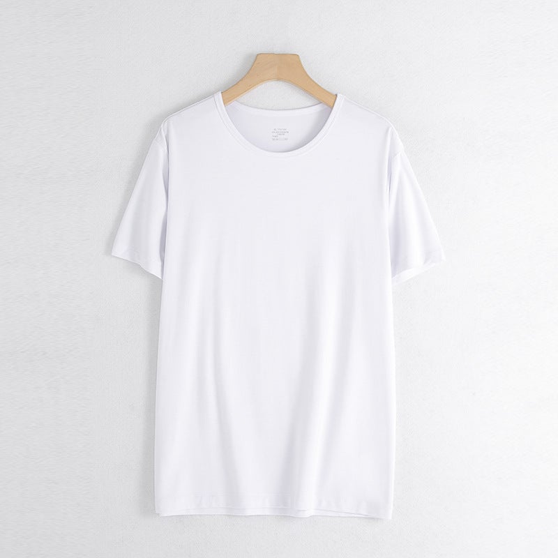 Men's bamboo fiber round neck short sleeve summer solid color breathable cool T-shirt boys sports top cool - Image 1