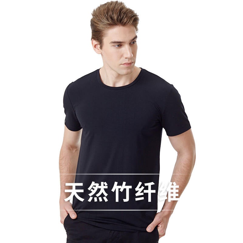 Men's bamboo fiber round neck short sleeve summer solid color breathable cool T-shirt boys sports top cool - Image 2