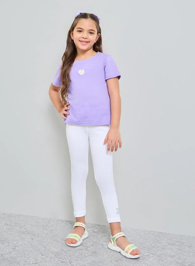 Styli Girls White Graphic Print Ribbed Leggings