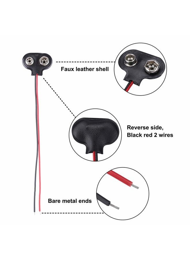 SOSUO 10 Pack 9V Battery Clip Connector, T Type Faux Leather Long Cable Housing Connection - Image 3