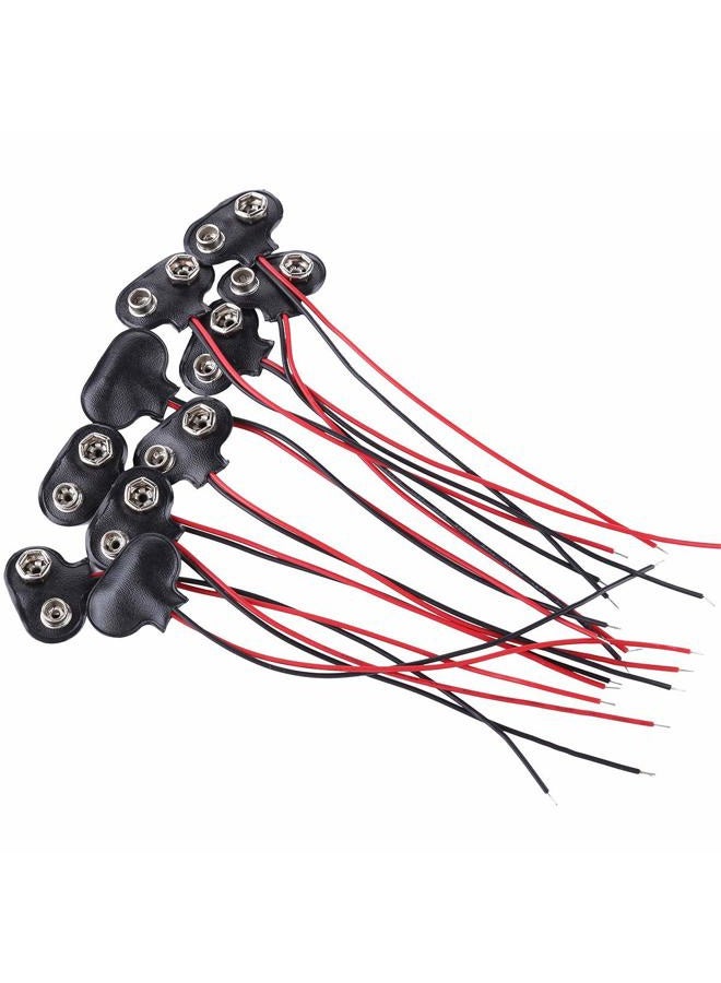 SOSUO 10 Pack 9V Battery Clip Connector, T Type Faux Leather Long Cable Housing Connection - Image 1