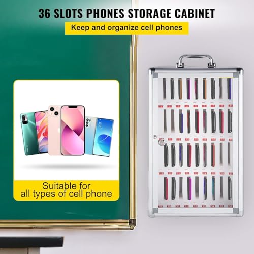 Clefairy Cell Phones Storage Cabinet 36 Slots Aluminum Alloy Cell Phones Holder Storage Box Mobile Phones Desktop Organizer Wall-Mounted Pocket Chart Storage Locker Box with a Lock - Image 5