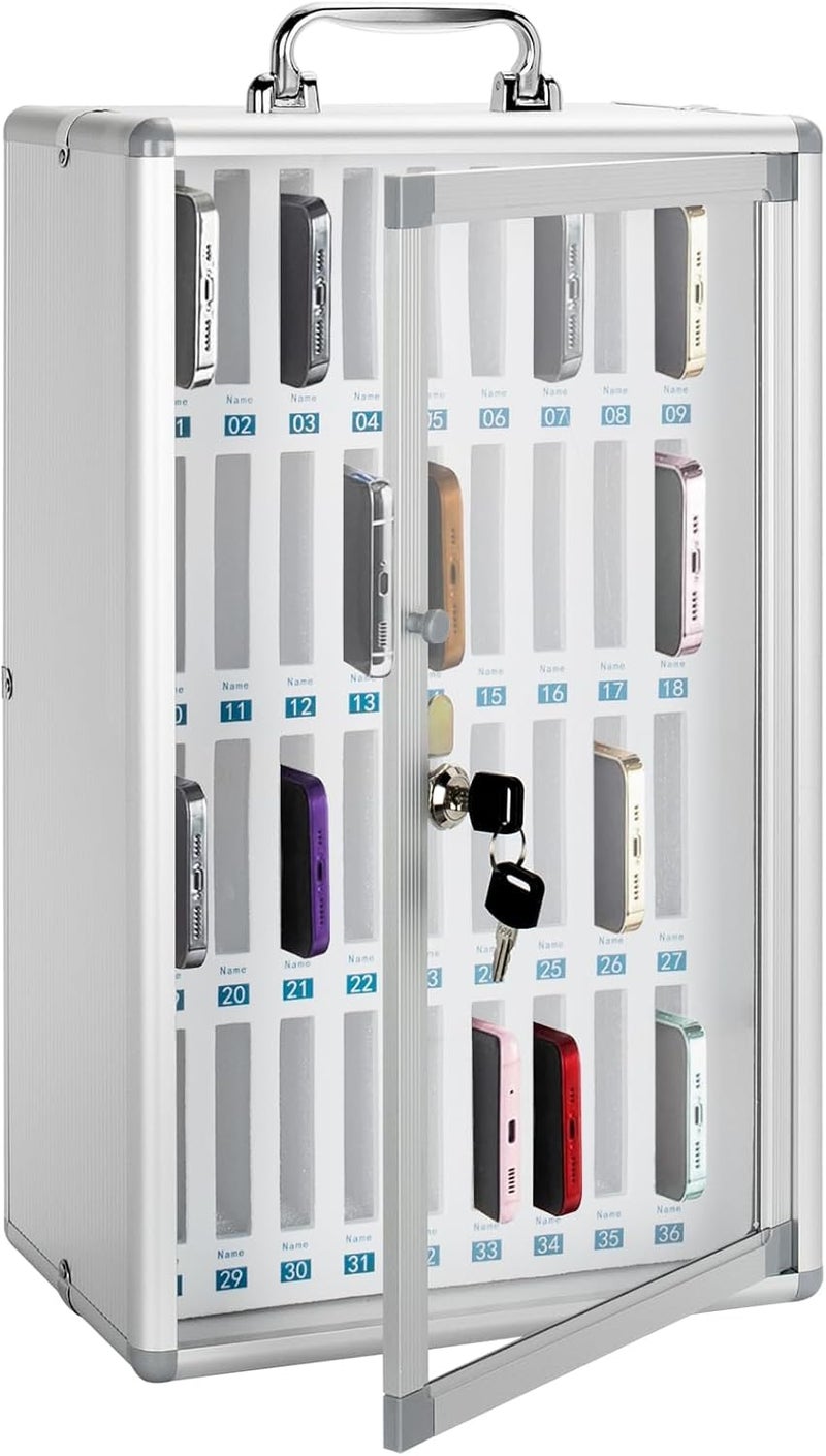 Clefairy Cell Phones Storage Cabinet 36 Slots Aluminum Alloy Cell Phones Holder Storage Box Mobile Phones Desktop Organizer Wall-Mounted Pocket Chart Storage Locker Box with a Lock - Image 1