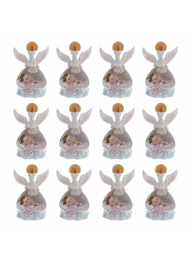 Lunaura Religious Keepsake - Set of 12 Girl Baby Laying in Basket with Dove and Candle Favors - Pink - Image 2
