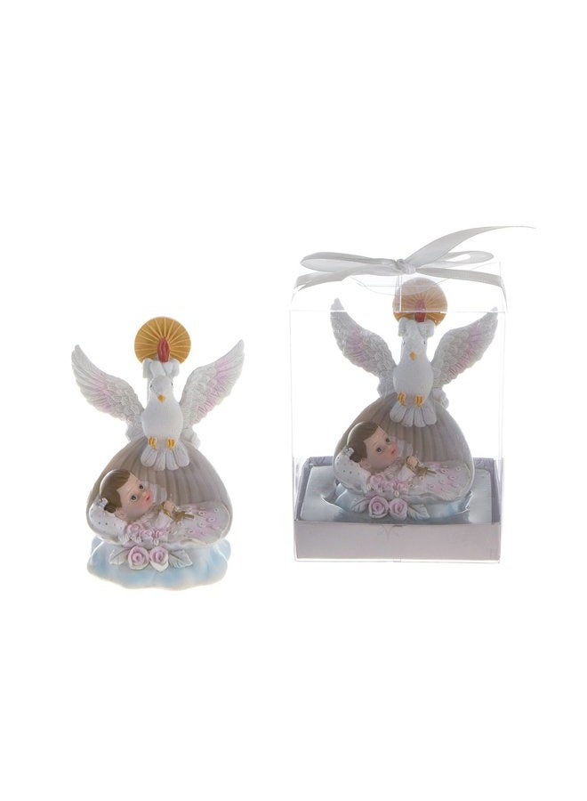 Lunaura Religious Keepsake - Set of 12 Girl Baby Laying in Basket with Dove and Candle Favors - Pink - Image 1