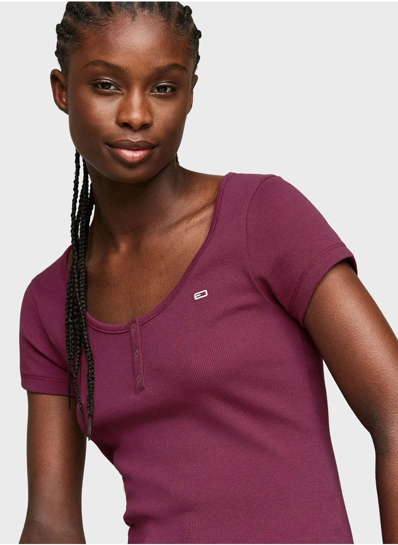 TOMMY JEANS Scoop Neck Button Detail Top