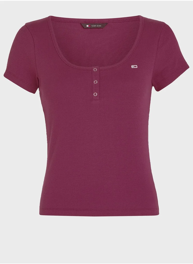 TOMMY JEANS Scoop Neck Button Detail Top