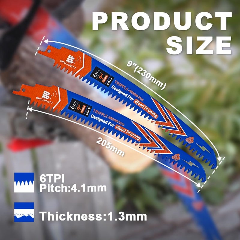 BRSCHNITT Japanese Teeth Reciprocating Saw Blades 9" 4PCS - Curved Edge Wood Pruning Saw Blades 6TPI for Tree Trimming,Wood Cutting,Cr-V Sabre Saw Pruning Blade - Image 2