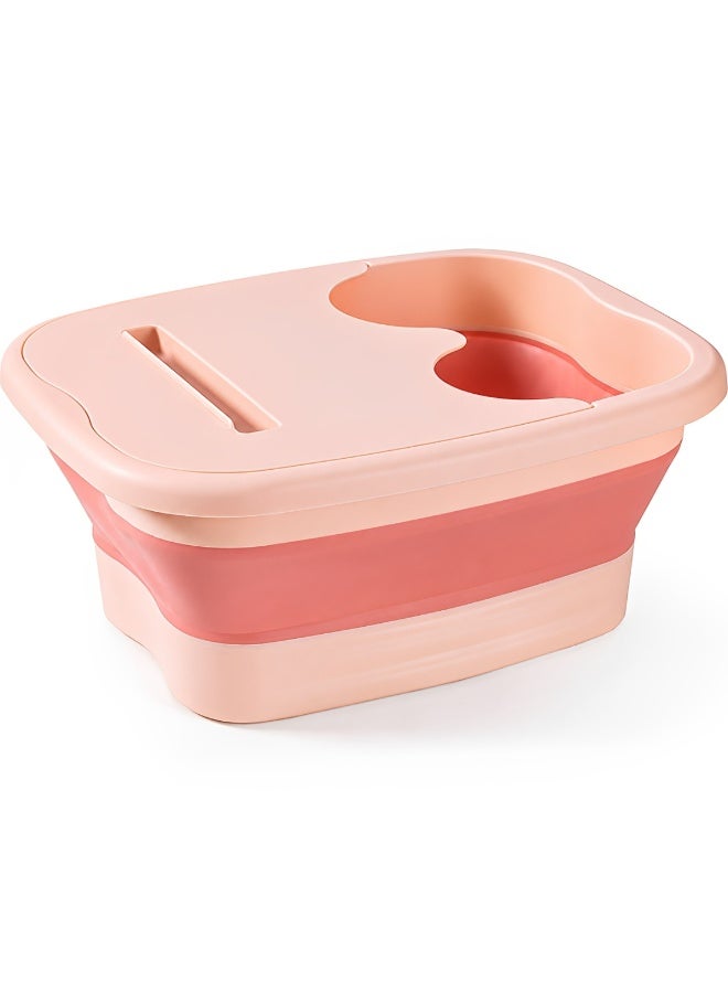Blush Pink Collapsible Foot Bath Soaking Tub With Lid, Portable Foldable Foot Spa Basin For Warm Foot Soak, Pedicure, Home Spa, Bathroom Use, Relaxation & Daily Foot Care, For Women, Men & Seniors - Image 1