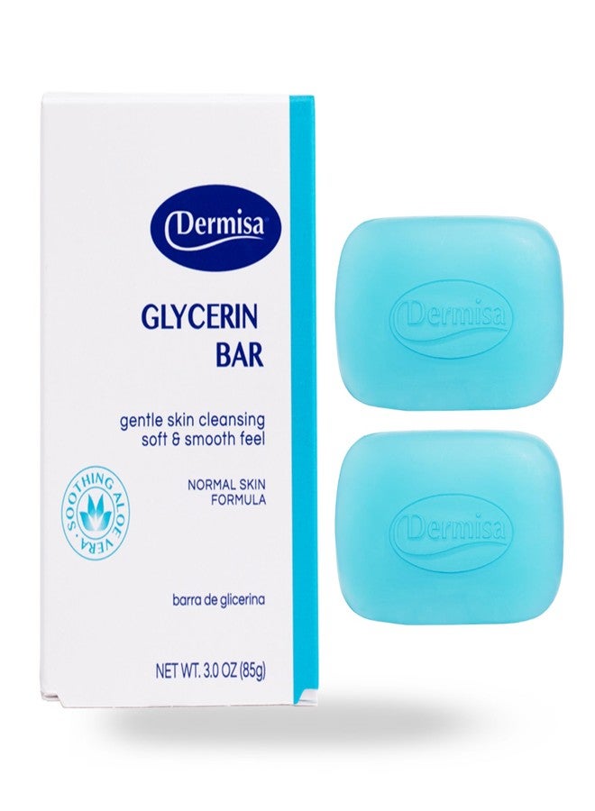 Dermisa Glycerin Bar with Aloe Vera | Helps to Gently Cleanse All Skin Types, Sensitive and Oily Skin | Contains Aloe Vera | NO PARABENS, NO SULFATES, 100% VEGETABLE BASE | 3 OZ | Pack of 2 - Image 1