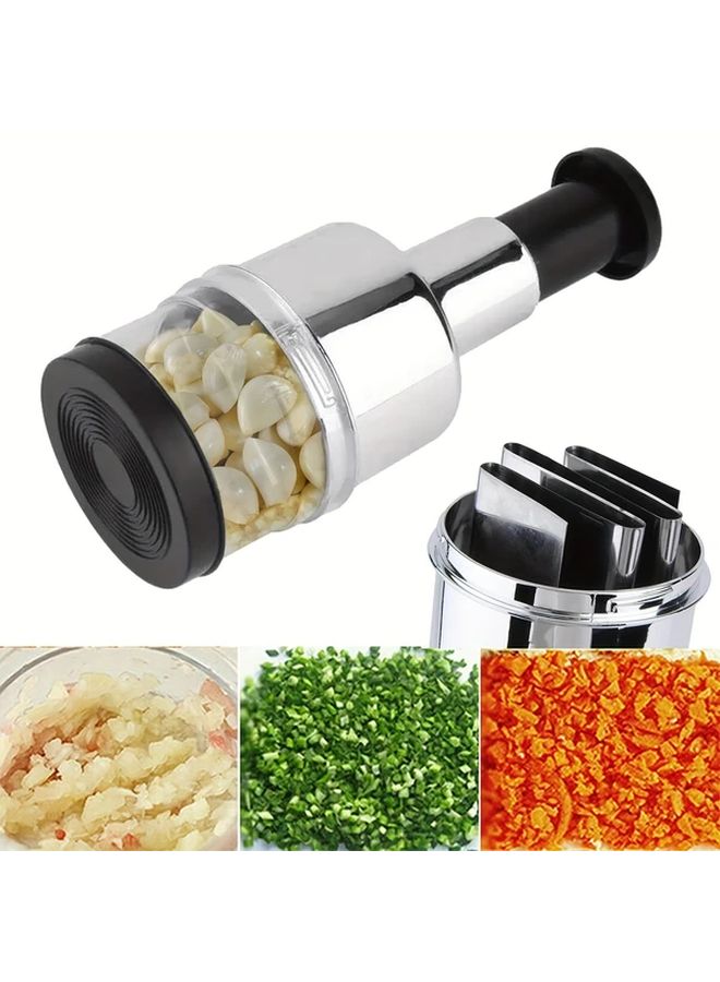1pc Heavy Duty Manual Garlic Press And Onion Chopper Stainless Steel Garlic Crusher With Lever No Electricity Needed Easy Clean Design For Garlic Onions Herbs Spices Kitchen Tool For Home And Professional Kitchens Durable 430 Stainless Steel Construction Garlic Mincer Herb Chopping Sleek Silvery Finish Food Preparation Compact Gadget Sturdy Build Hand Operated Press - Image 1