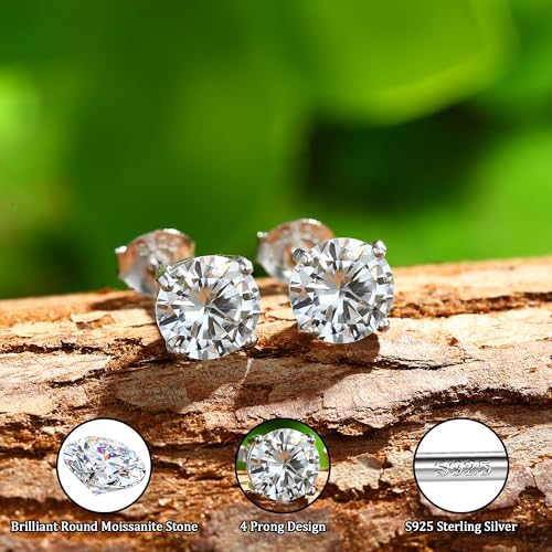 GEMQUEEN أقراط مويسانيت Stud: أقراط مصنوعة من الفضة الإسترلينية 925 المطلية بالذهب الأبيض عيار 18K، أقراط مسطحة خلفية رقيقة، مجوهرات للنساء والرجال، لون D، نقاء VVS1، 2 قيراط - Image 5