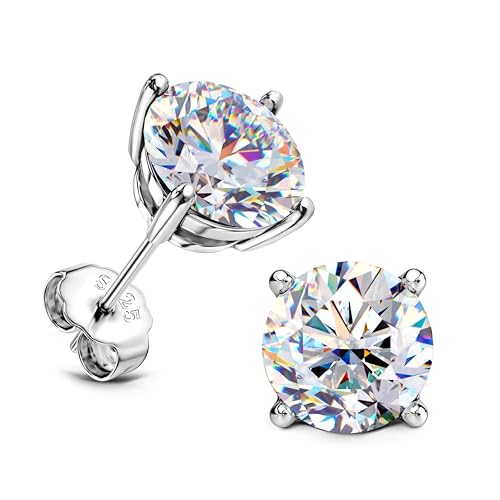 GEMQUEEN أقراط مويسانيت Stud: أقراط مصنوعة من الفضة الإسترلينية 925 المطلية بالذهب الأبيض عيار 18K، أقراط مسطحة خلفية رقيقة، مجوهرات للنساء والرجال، لون D، نقاء VVS1، 2 قيراط - Image 1