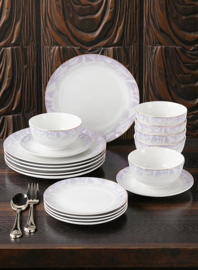 ايست من نون طقم سفرة من البورسلين مكون من 18 قطعة، يكفي 6 أشخاص، آمن للاستخدام في الميكروويف وغسالة الصحون، باللون البنفسجي. - Image 1
