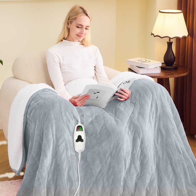 greenoak Heated Blanket Electric Full 72"X84", Heating Blanket with 10 Heat Levels 1/2/4/6/8 Hours Auto-Off, Flannel Sherpa Soft Warm Heater Blanket, Dove Grey - Image 1
