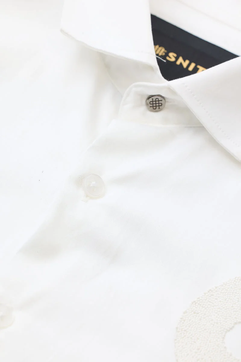 سنيتش White Abstract Long Sleeve Slim Fit Shirt