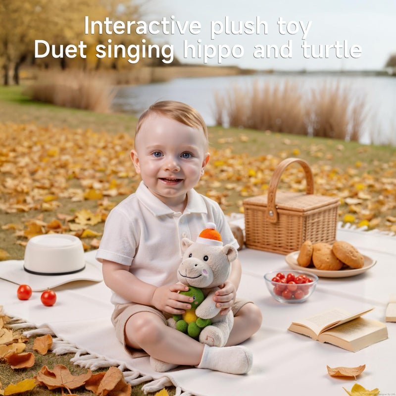 eJog Pup Dancing Talking Baby Music Toy, Mimicking Twisting Electronic Soft Plush Hippo Toy with Record & Repeating What You Say, Singing Interactive Baby Toy for Boys Girls Kids - Image 2