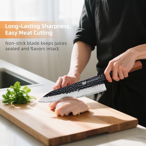 FINDKING Chef’s Knife 8 Inch, All Purpose Cooking Knife with High Carbon Steel Hammered Blade, Rosewood Octagonal Handle, for Meat, Fish, Fruits and Vegetables, Dynasty Series - Image 5