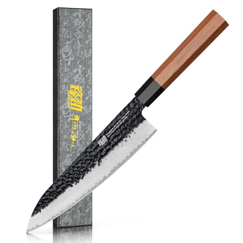 FINDKING Chef’s Knife 8 Inch, All Purpose Cooking Knife with High Carbon Steel Hammered Blade, Rosewood Octagonal Handle, for Meat, Fish, Fruits and Vegetables, Dynasty Series - Image 1