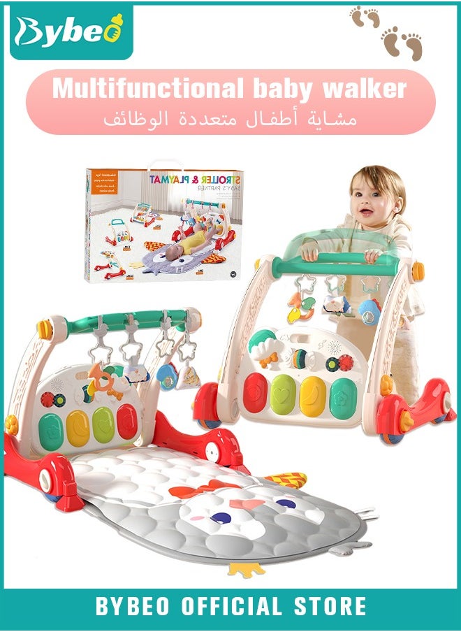Bybeo - 4 In 1 Baby Playmat & Play Piano Gym With Walker, Learning Walking Stroller and Soft Infants Floor Activity Center, Musical Keyboard, Tummy Time - Image 1