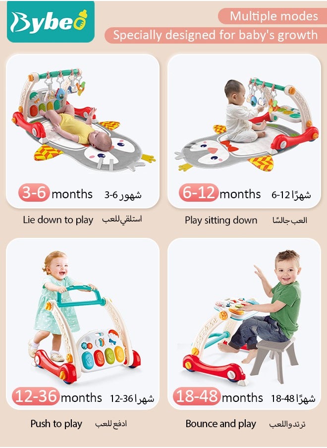 Bybeo - 4 In 1 Baby Playmat & Play Piano Gym With Walker, Learning Walking Stroller and Soft Infants Floor Activity Center, Musical Keyboard, Tummy Time - Image 1