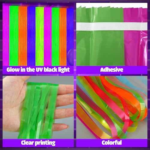 Maniaacer 2 Pack Neon Foil Fringe Curtains Glow in The Dark Tinsel Streamers Fluorescent Macaron Foil Fringe Backdrop Neon Party Photo Booth Prop for Glow Birthday Wedding Blacklight Party Decor, 3.3 x 6.6 Ft - Image 3