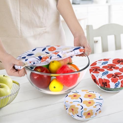 Revahope 5 Pieces Bowl Covers Reusable, 5 Size Stretch Cloth Covers for Bread Proofing Fabric Elastic Food Covers Washable for Food Fruits Leftover (Floral) - Image 3